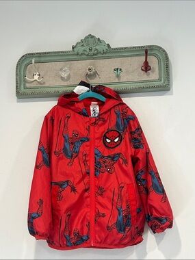 Marvel x Spider-Man graphic hooded windbreaker jacket boy’s 7 kids red blue